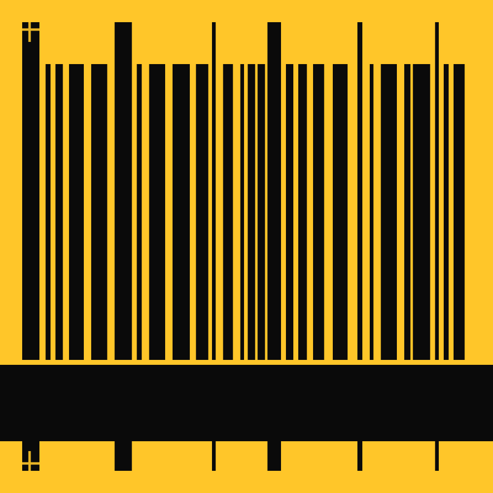 Copertina di Prompt & Bass di Token Limit (VDH-002, 2025): una griglia di barre nere verticali di larghezza irregolare su fondo giallo.